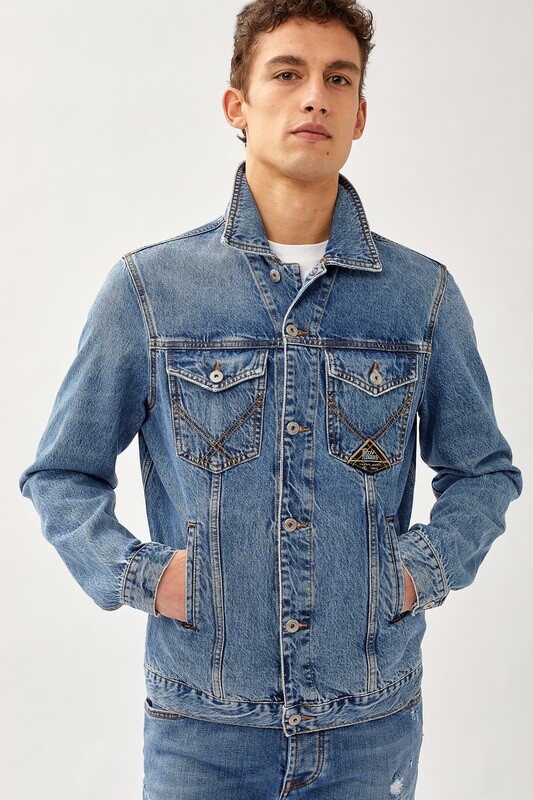 Giacca in Jeans Denim Uomo Roy Roger's Giubbino Lavaggio Medio Simply Cecio Made in Italy art. P21RRU300C381715