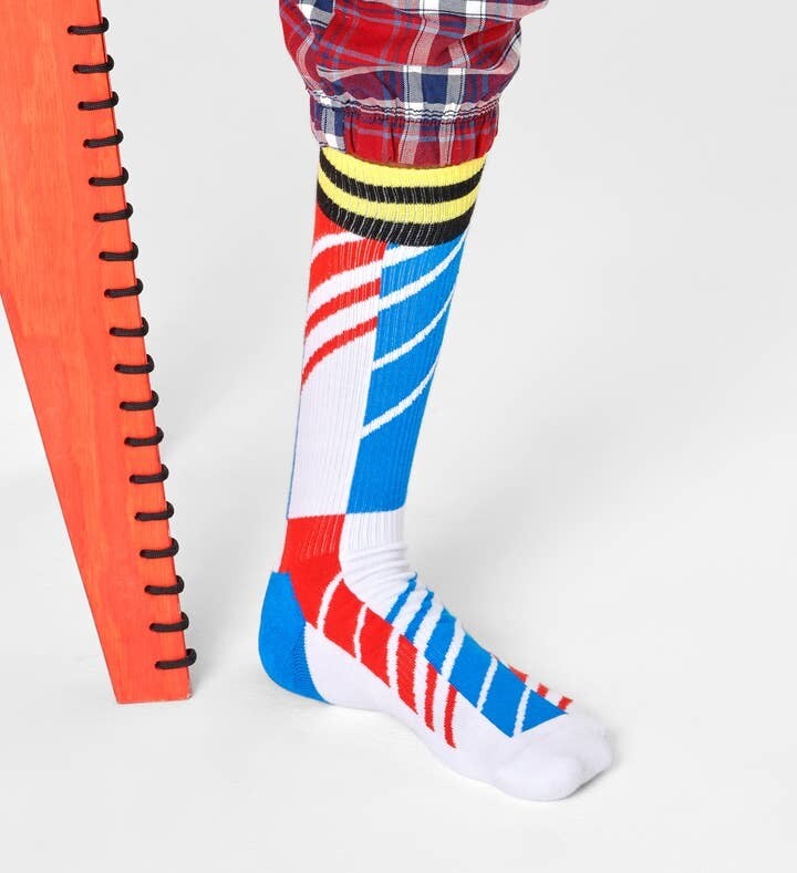 Calze Sportive bianche Happy Socks Spugna Unisex Scattered Stripe Crew Sock Bianco Strisce art. ATSCS27 1300