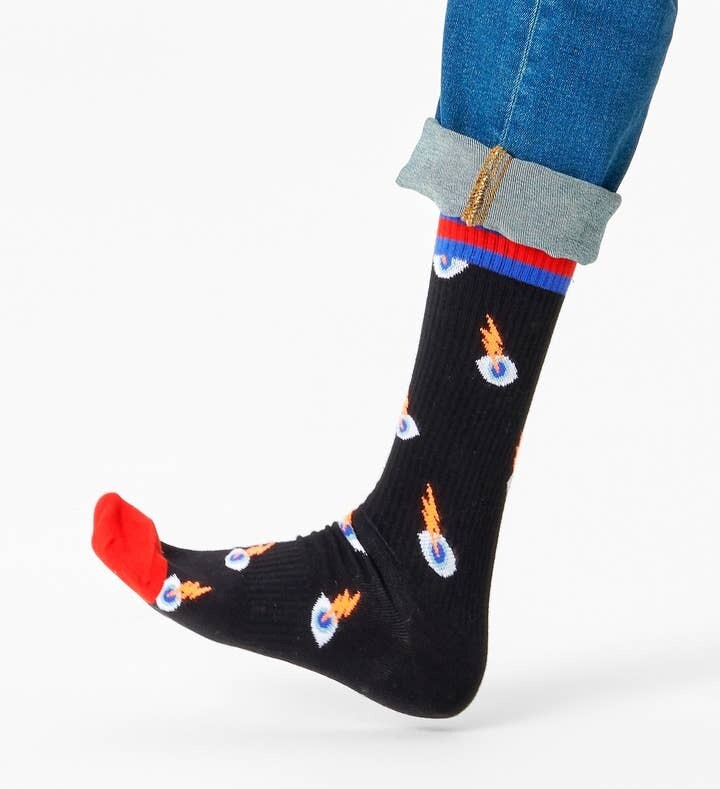 Calze Sportive Nere Happy Socks Spugna Unisex I See You Thin Crew Sock Nero Occhio art. ATICU29 9300