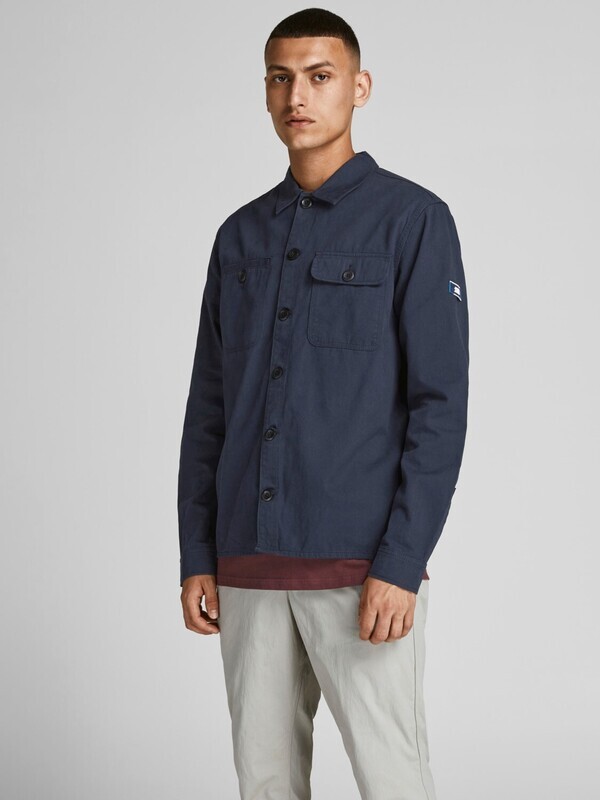 Camicia Giacca Uomo Blu Navy in Tela Worker Over Jack & Jones Coben art. 12192533NAV