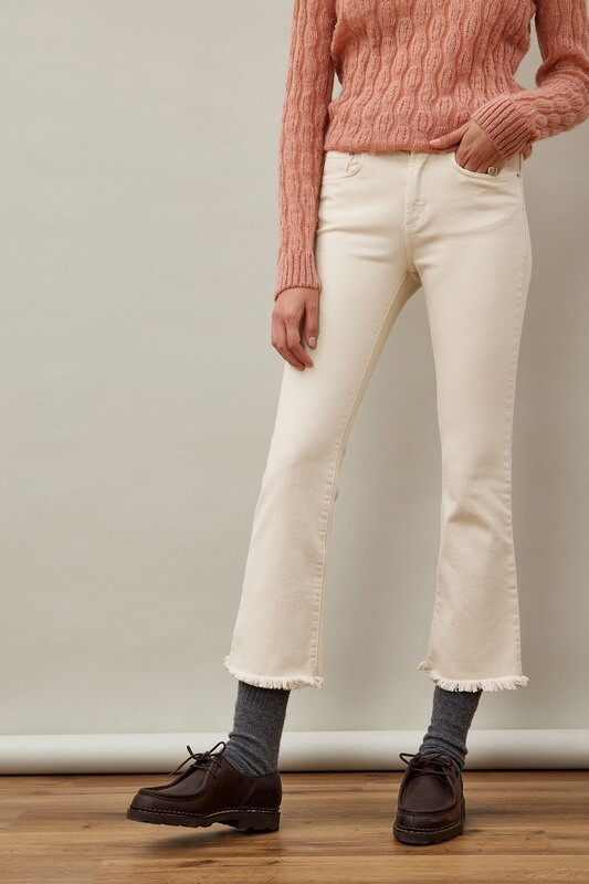 Jeans Zampa Donna Roy Roger's  Zandra Bianco Latte fondo sfrangiato a zampa Off White Tela Bull art. A21RND036P3300992