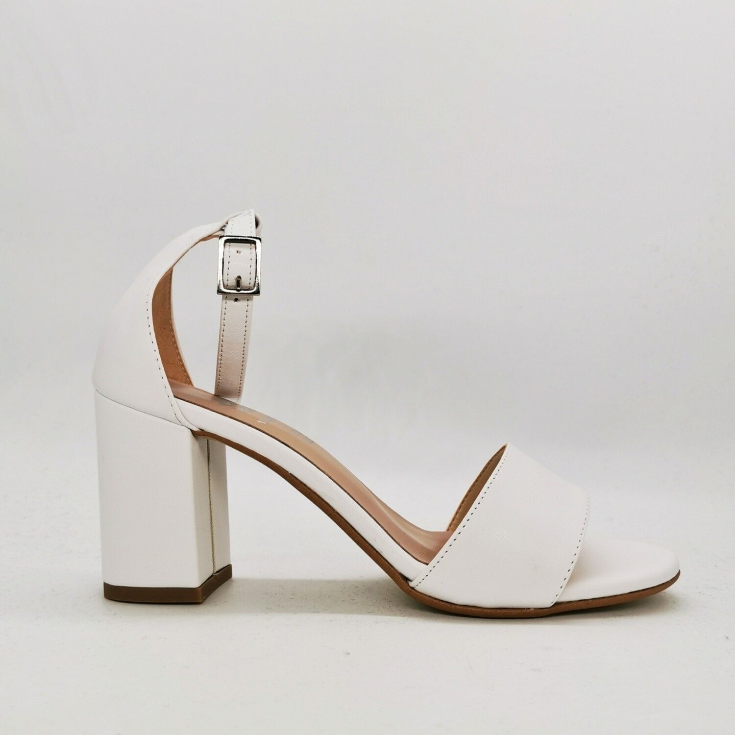 Sandali Tacco Medio Bianco 70mm Con Tallonetto Colbaffo® Pelle art. 3368BIA
