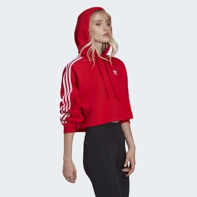 Felpa Adidas Rossa Donna Crop con Cappuccio 3 Stripes Hoodie Cropped art. HC2017