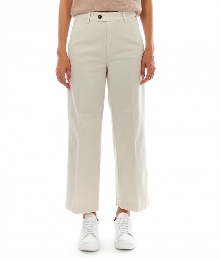 Pantalone Bianco Latte Donna Roy Roger's in Gabardina Cropped Lais Cut art. A22RND032P1220112