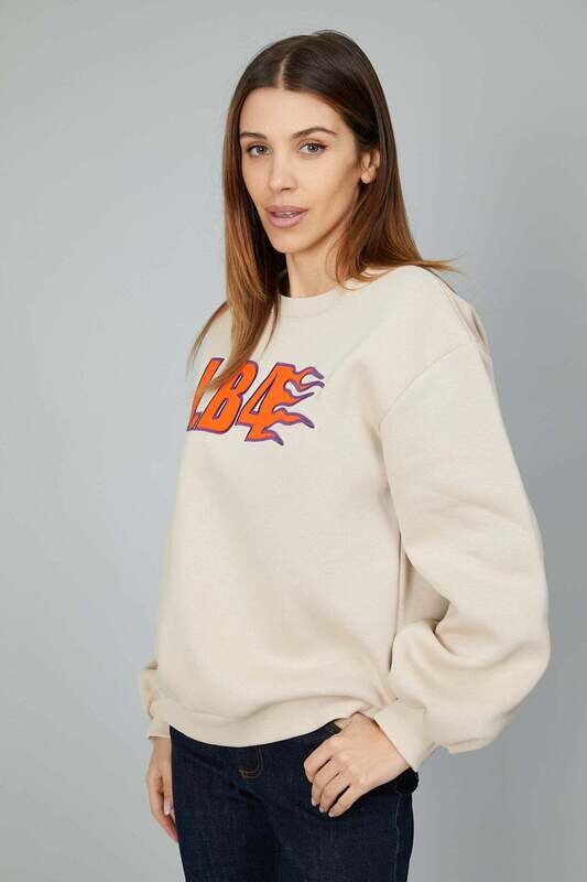 J.B4 DONNA FELPA LOGO FIAMME BEIGE J.B4 DONNA FELPA LOGO FIAMME BEIGE