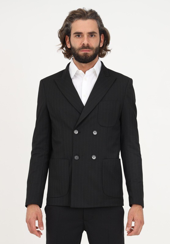 I'MBRIAN GIACCA UOMO  DOPPIOPETTO NERO GESSATO ELEGANTE CON TASCHE A TOPPA ART. GIA2220
