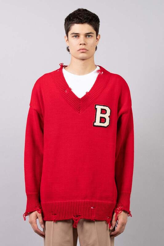I'MBRIAN MAGLIONE ROSSO OVERSIZE UOMO CON SCOLLO A V E PATCH ART. MA2279