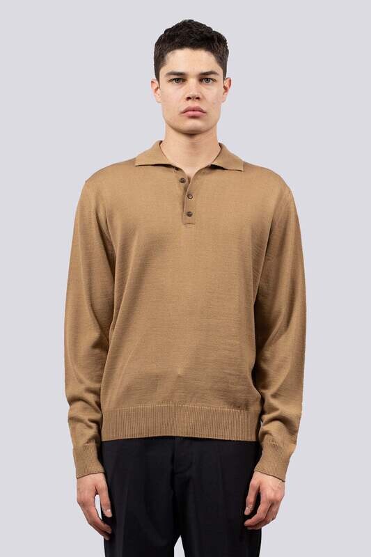 I'MBRIAN POLO CAMMELLO BEIGE UOMO A MANICA LUNGA IN LANA MERINOS ART. MA2284