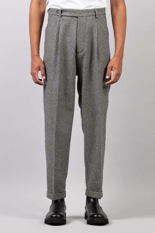 I'MBRIAN PANTALONE UOMO IN MISTO LANA GRIGIO PIED DE POULE CON PINCES E RISVOLTO AL FONDO ART. PA2222