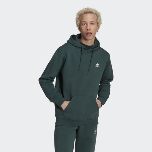 Felpa con cappuccio Verde Foresta Verdone Adidas Essential Logo Bianco Adidas Originals Mineral Green  art. HK0099