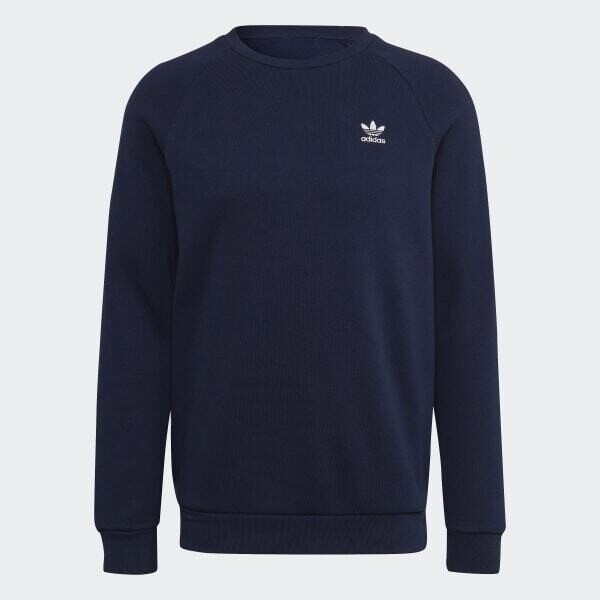 Felpa Blu Navy Girocollo Adidas Essential Trefoil CrewNeck Logo Bianco Adidas Originals Night Indigo   art. HK0089
