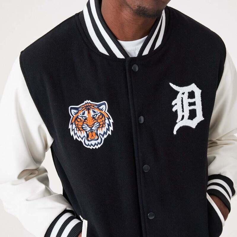 Bomber College Varsity Nero Black NEW ERA Tigre  Detriot Tigers MLB Wordmark Giacca in Panno imbottita invernale art. 60301349