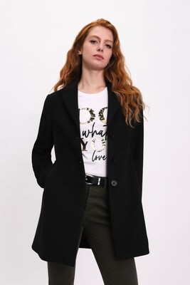 Cappotto Corto in Panno Nero Donna Monopetto con rever a lancia Please Fashion art. K493MNATAS