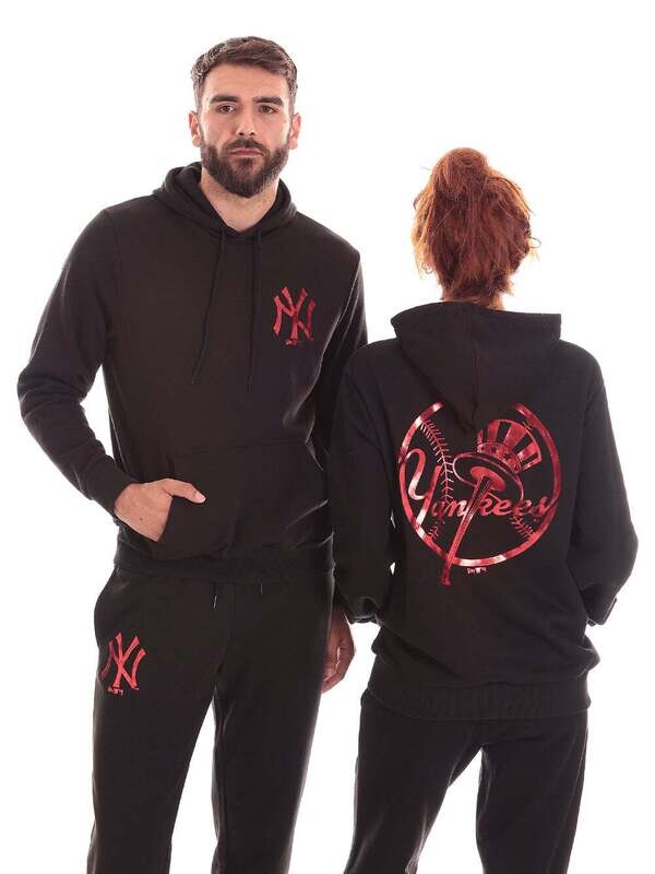 Felpa con cappuccio Nera NY Yankees New Era Black Hoodie Nero Team Logo SHINE RED New York Felpata fleece art. 60284742