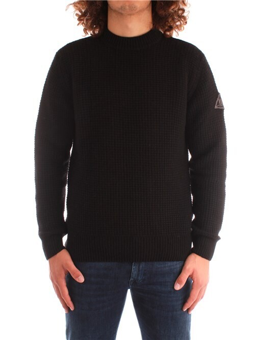 Maglione Uomo Lana Nero Roy Roger's Punto Riso Girocollo con patch laterale art. A21RRU507C1001XXXX