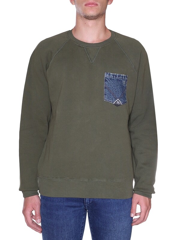 Felpa Verde militare Oliva con taschino Denim Jeans Pocket Roy Roger's Uomo Girocollo Felpata Regular Fit art. A22RRU690CC87XXXX - 085 Felpa Verde militare Oliva con taschino Denim Jeans Pocket Roy Roger's Uomo Girocollo Felpata Regular Fit art. A22RRU690CC87XXXX - 085