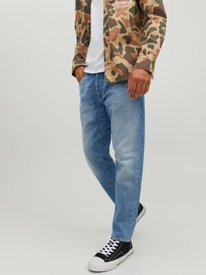 Jeans Cropped Uomo corto 5 tasche Denim chiaro tela leggera Wide Fit Vita Alta Frank Leen 270 Jack&Jones Essentials art. 12229859