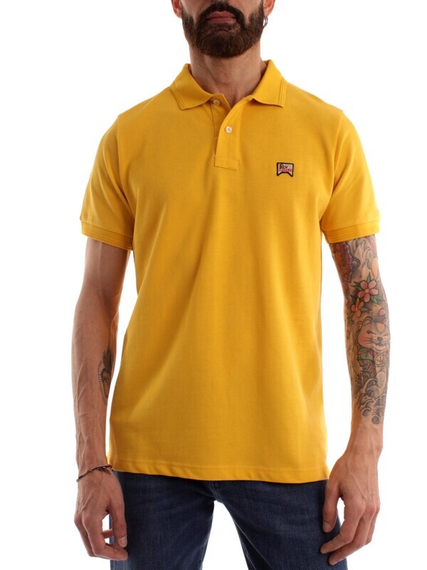 Polo Gialla Uomo Cotone Giallo Piquet Roy Roger's Classic Polo Yellow logo patch vintage art. P23RRU190CD76XXXX