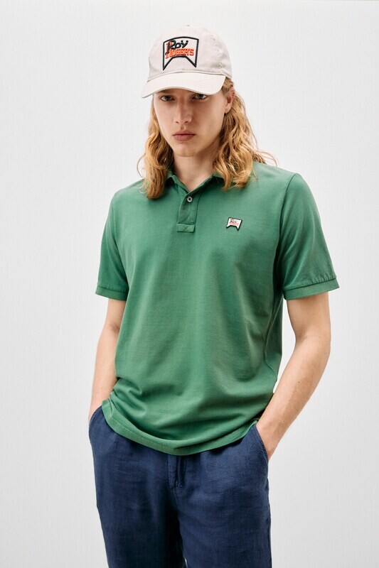 Polo Verde Bottiglia Uomo Cotone Verdone Piquet Roy Roger's Classic Polo Green logo patch vintage art. P23RRU190CD76XXXX