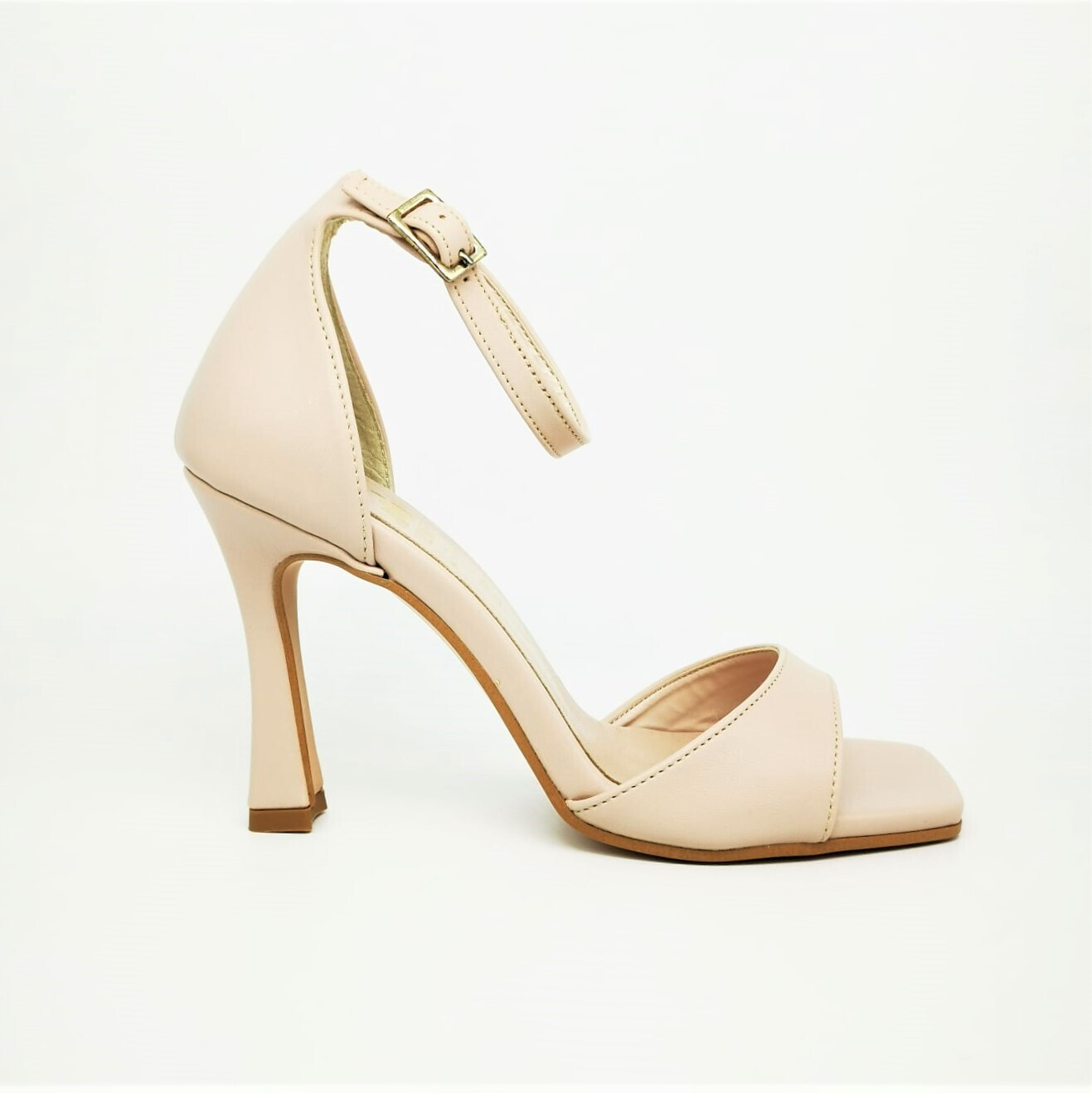 Sandali Nudo Carne Cipria scarpe donna con tacco svasato e cinturino alla caviglia Punta quadrata Colbaffo® Collection Made in Italy art. CBD575