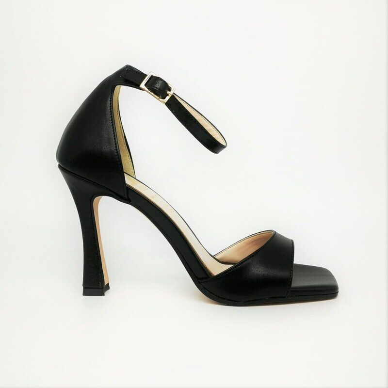 Sandali Neri Con Tallonetto Tacco Alto Svasato Punta Quadrata Nere Colbaffo® Collection Donna Made in Italy art. CBD575