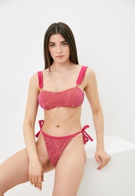 Costume 2 pezzi Bikini Con Fascia Corpetto Bralette Fuxia Rosa Lurex Slip regolabile fantasia zebra Donna art. CTZ01120