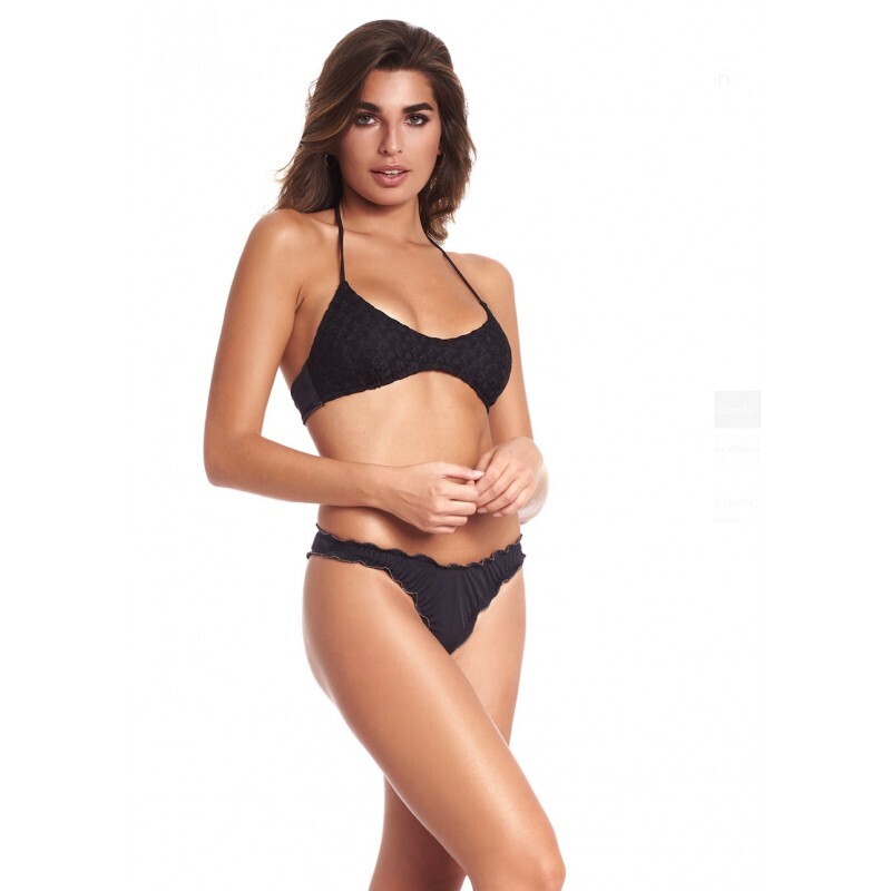 Costume 2 pezzi Bikini Con Fascia Corpetto Bralette Nero in Pizzo Macramè Slip con bordo smerlato Donna art. CTZ01106