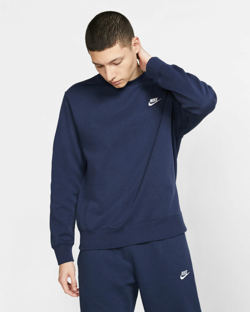 Felpa Nike Blu Navy Girocollo Unisex Felpata Sportswear Club Fleece Essential mini logo Blue white art. BV2662 410