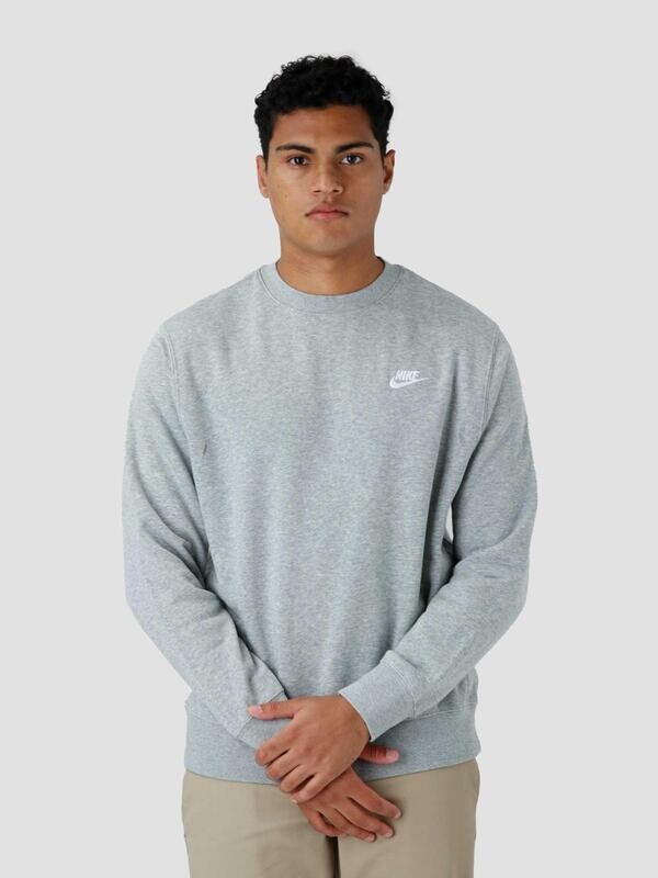Felpa Nike Grigia Melange Girocollo Unisex Felpata Sportswear Club Fleece Essential mini logo Grigio grey art.   BV2662 063