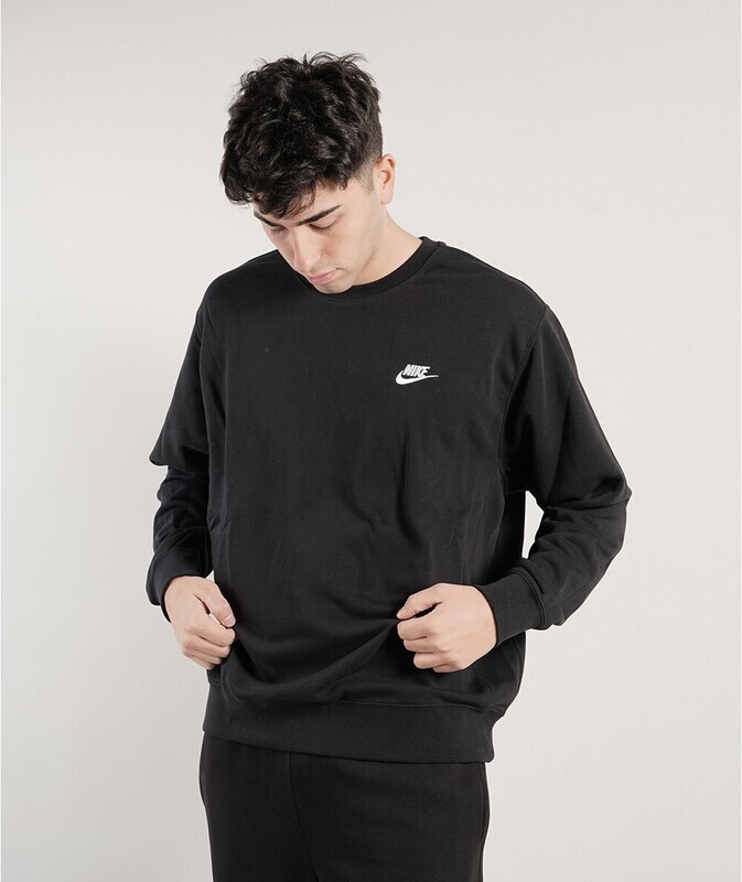 Felpa Nike Nera  Girocollo Unisex Felpata Sportswear Club Fleece Essential mini logo Nero black art. BV2662 010