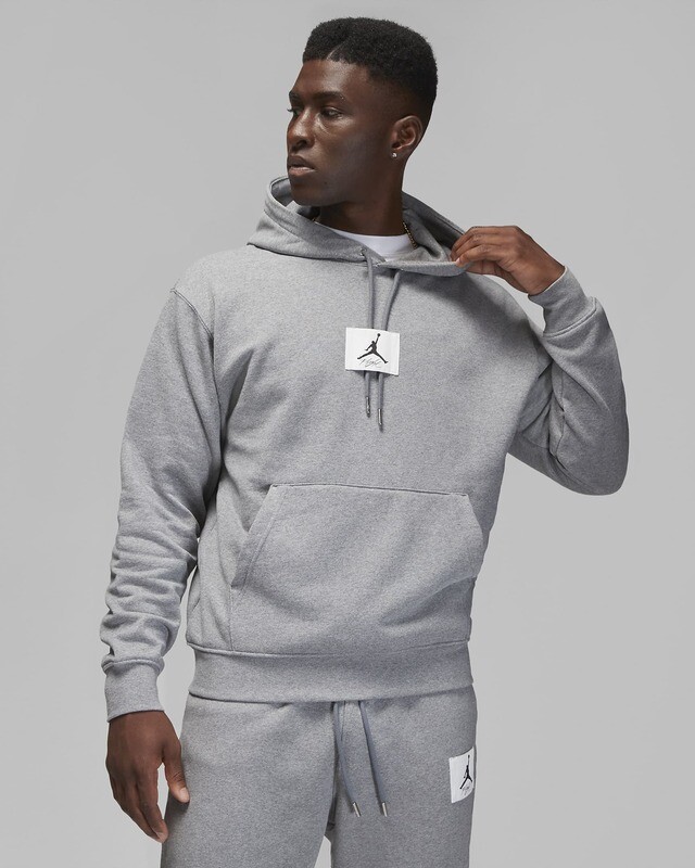Felpa Jordan Grigia Con Cappuccio Unisex garzata Jumpman French Terry Cotone Flight Patch Club Fleece Pullover Hoodie Grigio Grey Malange Carbon Heather / Sail art. DQ7338 091 Felpa Jordan Grigia Con Cappuccio Unisex garzata Jumpman French Terry Cotone Flight Patch Club Fleece Pullover Hoodie Grigio Grey Malange Carbon Heather / Sail art. DQ7338 091