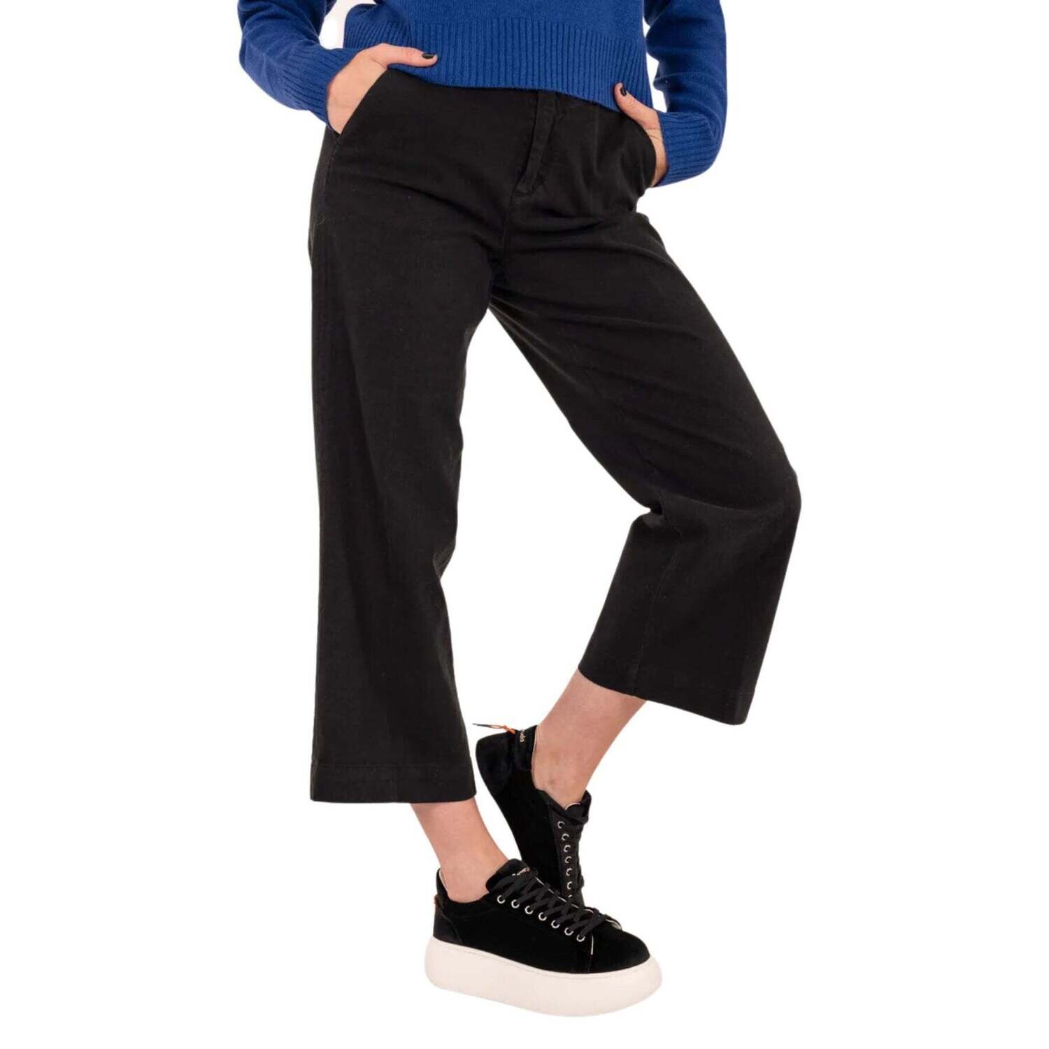 Pantalone Cropped Nero Donna Zampetta in Gabardina Roy Roger's Lais Cut Soft Fustagno black art. RND032P4030112.109