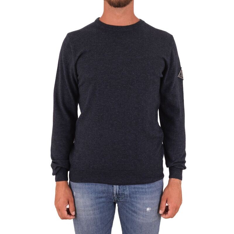 Maglione Blu Denim Melange Girocollo Uomo in Lana Cashmere Roy Roger's Label mark Navy Regular Fit art. RRU543CC57XXXX 999