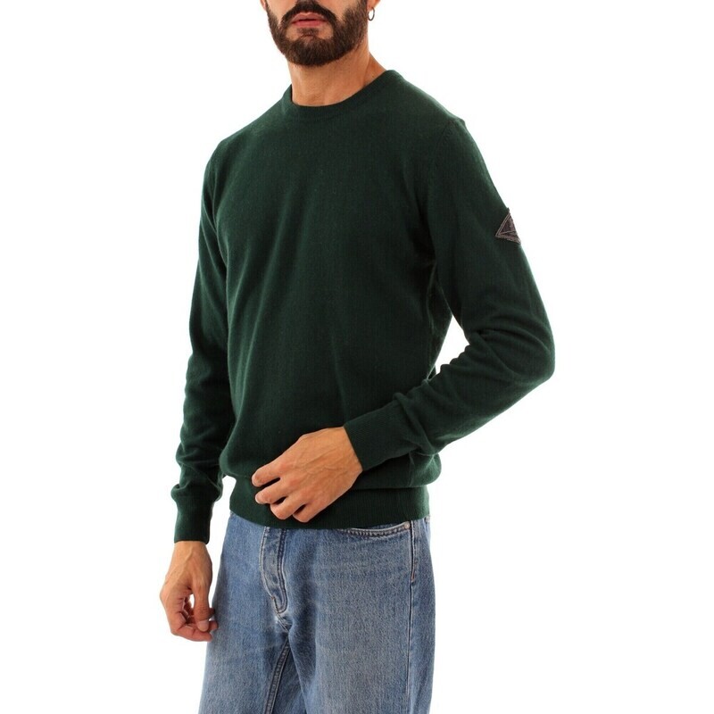 Maglione Verde Bottiglia Verdone Girocollo Uomo in Lana Cashmere Roy Roger's Label mark Green  Regular Fit art. RRU543CC57XXXX 925