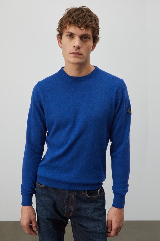 Maglione Blu royal elettrico Girocollo Uomo in Lana Cashmere Roy Roger's Label mark blue estoril Regular Fit art. RRU543CC57XXXX 157