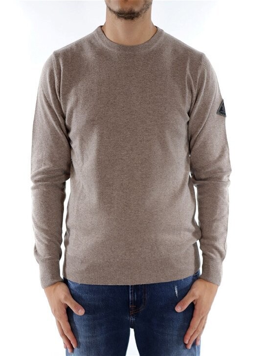 Maglione Beige Sabbia Camel Girocollo Uomo in Lana Cashmere Roy Roger's Label mark Taupe Regular Fit art. RRU543CC57XXXX 005 Maglione Beige Sabbia Camel Girocollo Uomo in Lana Cashmere Roy Roger's Label mark Taupe Regular Fit art. RRU543CC57XXXX 005