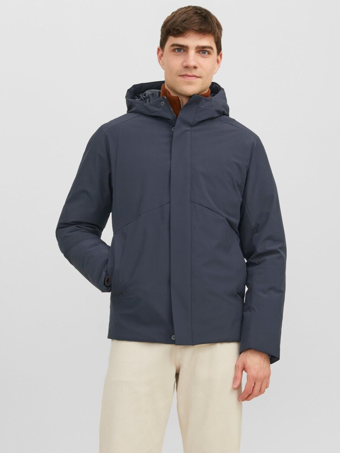 Giubbino con Cappuccio Blu Uomo  giacca invernale nera Essential fit capospalla giubbotto Navy imbottito Premium Jack&Jones JPR BLAKEEN art. 12238720