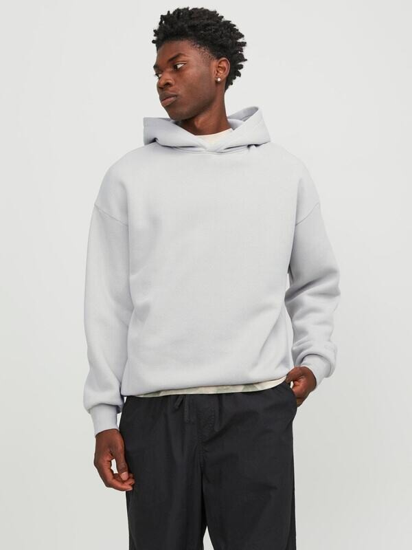 Felpa con Cappuccio Crop grigia ghiaccio Clean Oversize fit felpata Hoodie grigio highrise Loose fit Jack&Jones JCOCLEAN art. 12247181