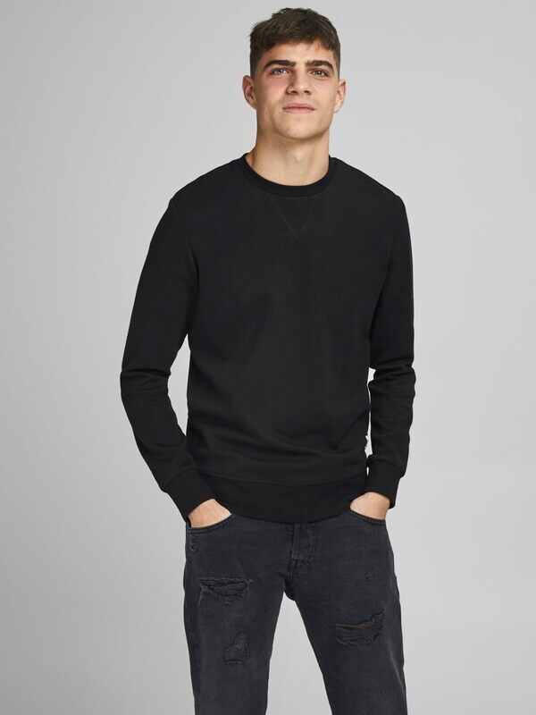 Felpa Uomo Nera girocollo 100% Cotone Nero Essential Sweat Basic Semplice Collo interlock Black Jack & Jones  BASIC SWEAT CREW NECK art. 12181903