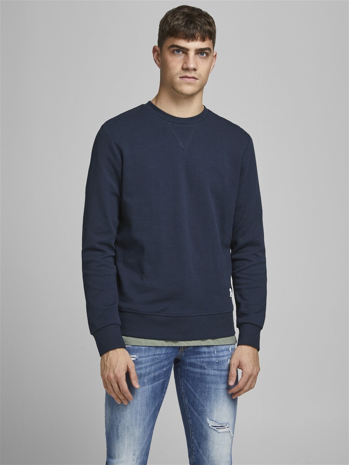 Felpa Uomo blu scuro girocollo 100% Cotone Essential Sweat Basic Semplice Collo interlock NAVY BLUE Jack & Jones BASIC SWEAT CREW NECK art. 12181903