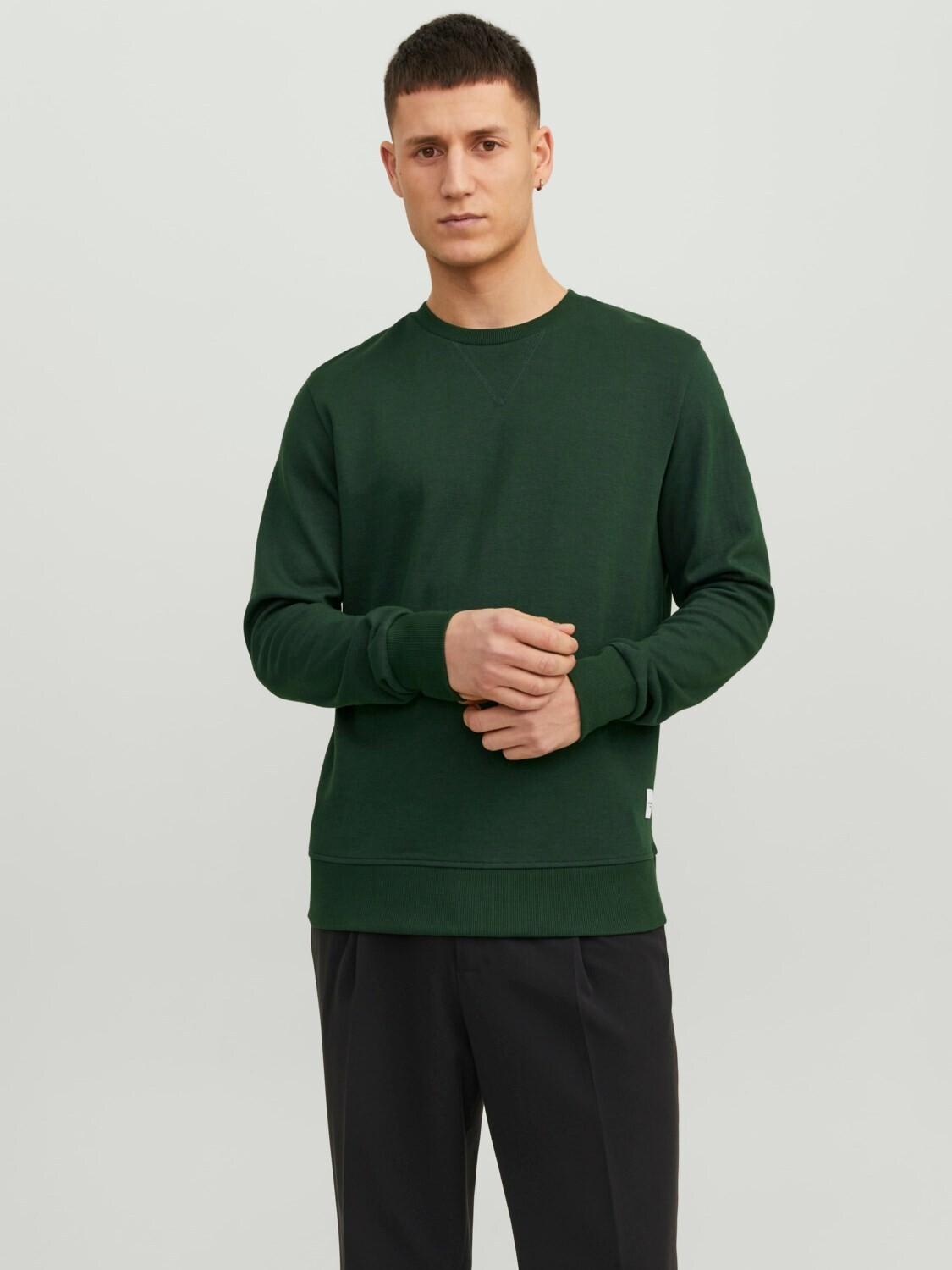 Felpa Uomo Verde Foresta girocollo 100% Cotone mountain green Essential Sweat Basic Semplice Collo interlock VERDONE BOSCO Jack & Jones  BASIC SWEAT CREW NECK art. 12181903