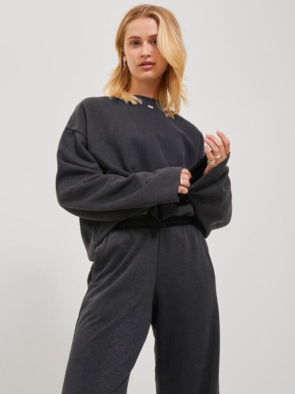Felpa Crop Nera donna con elastico in vita oversize Black Washed JJXX JXELOISE art. 12236188
