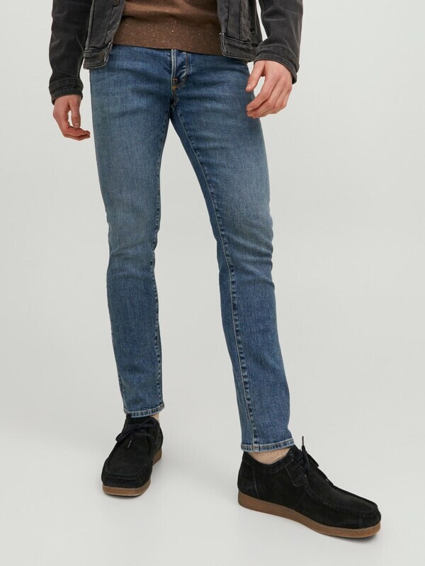 Jeans Stretto Slim fit Uomo Lavaggio medio stone wash 5 tasche  Vita media Jack&Jones JJIGLENN JJFOX SBD 948 art. 12237294