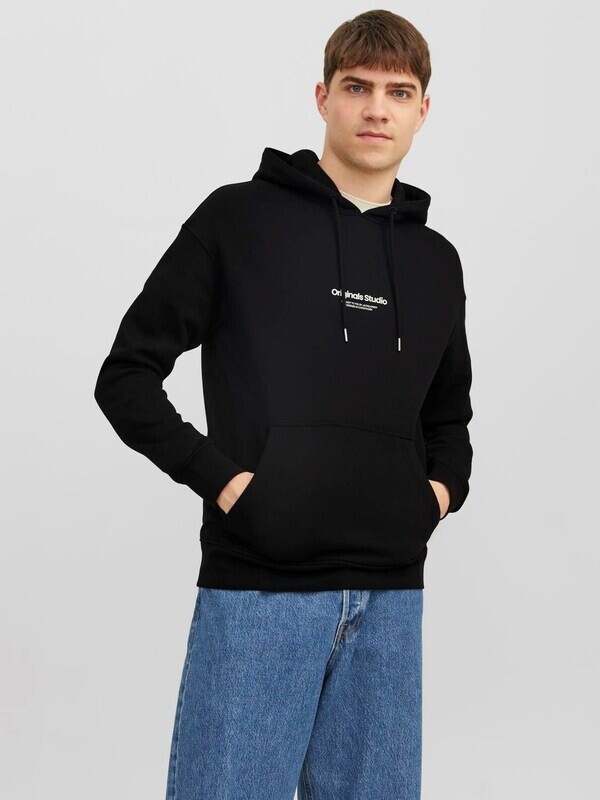 Felpa con Cappuccio Nera Black Relax fit felpata Hoodie Nero Loose fit Jack&Jones JORVESTERBRO art. 12241687