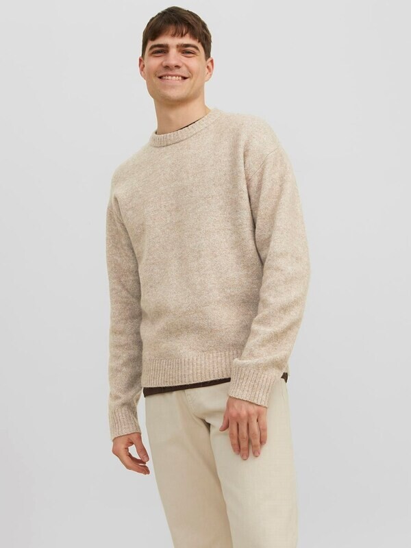 Maglione Beige Uomo Misto Lana Sabbia Paricollo Loose fit Pull Over  Jack&Jones JOROLLIE Atmosphere art. 12215468