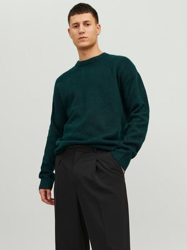 Maglione Verdone Uomo Misto Lana Verde Scuro Foresta Paricollo Loose fit Pull Over  Jack&Jones JOROLLIE Forest art. 12215468