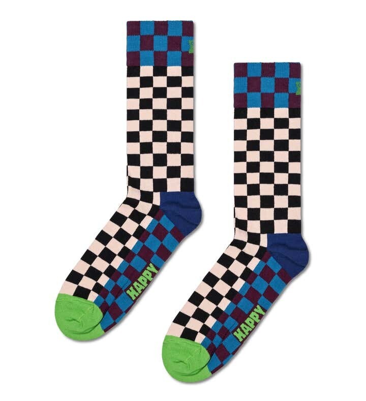 Happy Socks Calzini CheckBoard Sock Calze Scacchi Quadri Colorate Panna art. P000078