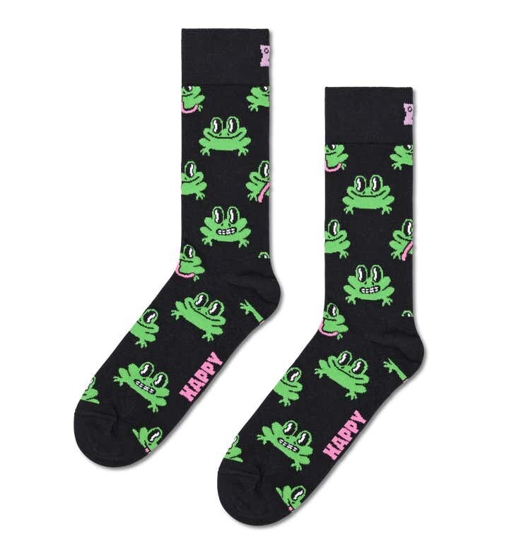 Happy Socks Calzini Frog Sock Calze Rana Ranocchio Verde Nero Colorate art. P000062