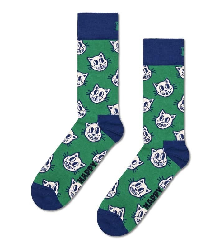 Happy Socks Calzini Cat Love Sock Calze Gatto gattino Fondo verde colorato art. P000066