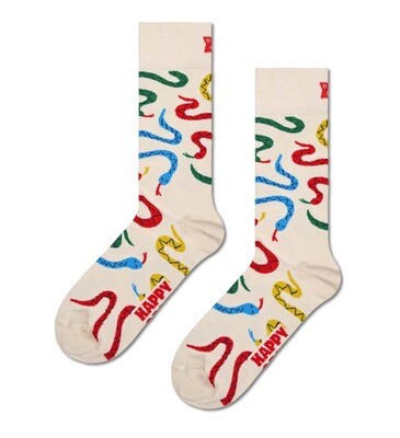 Happy Socks Calzini Snake Sock Calze Serpente Panna Fondo Chiaro Colorate art. P000138